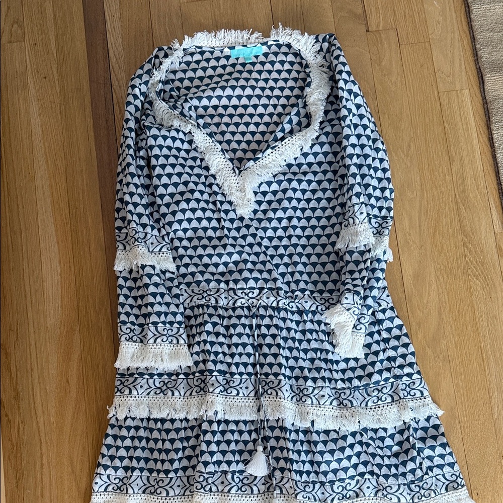 Melissa Odabash Navy and Cream Geometric Dress